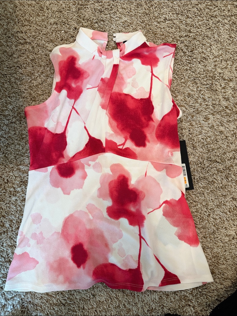 NWT Donna Karan Pink and White Sleeveless Floral Blouse! Sz S! $69sn